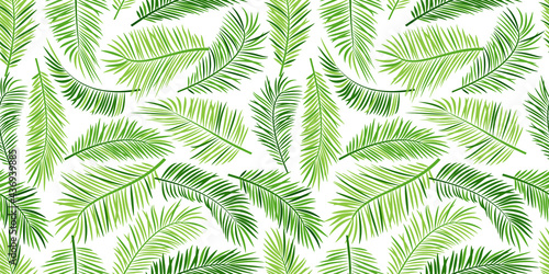 Palm leaf seamless pattern, green tropic tree repeating background. Summer illustration © Sylfida