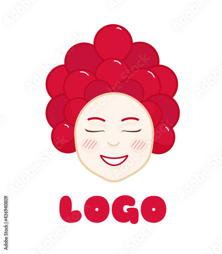 The girl smiles. Raspberry-shaped hair. Vector logo