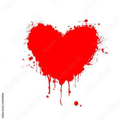 vector illustration of grunge heart made with red ink. Valentine s day theme. Bloody heart