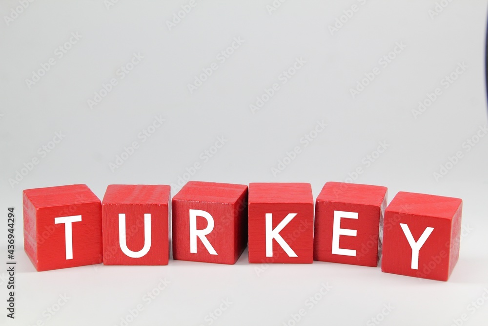 red wooden cubes with the word Turkey