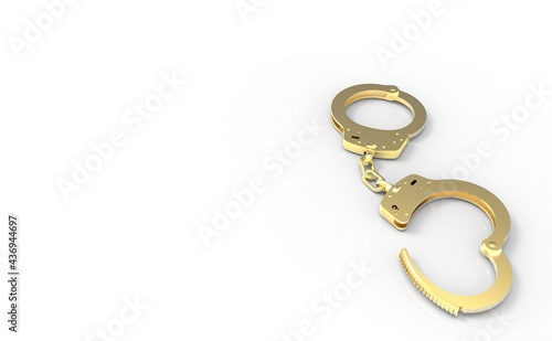 Open golden handcuffs isolated on white background.