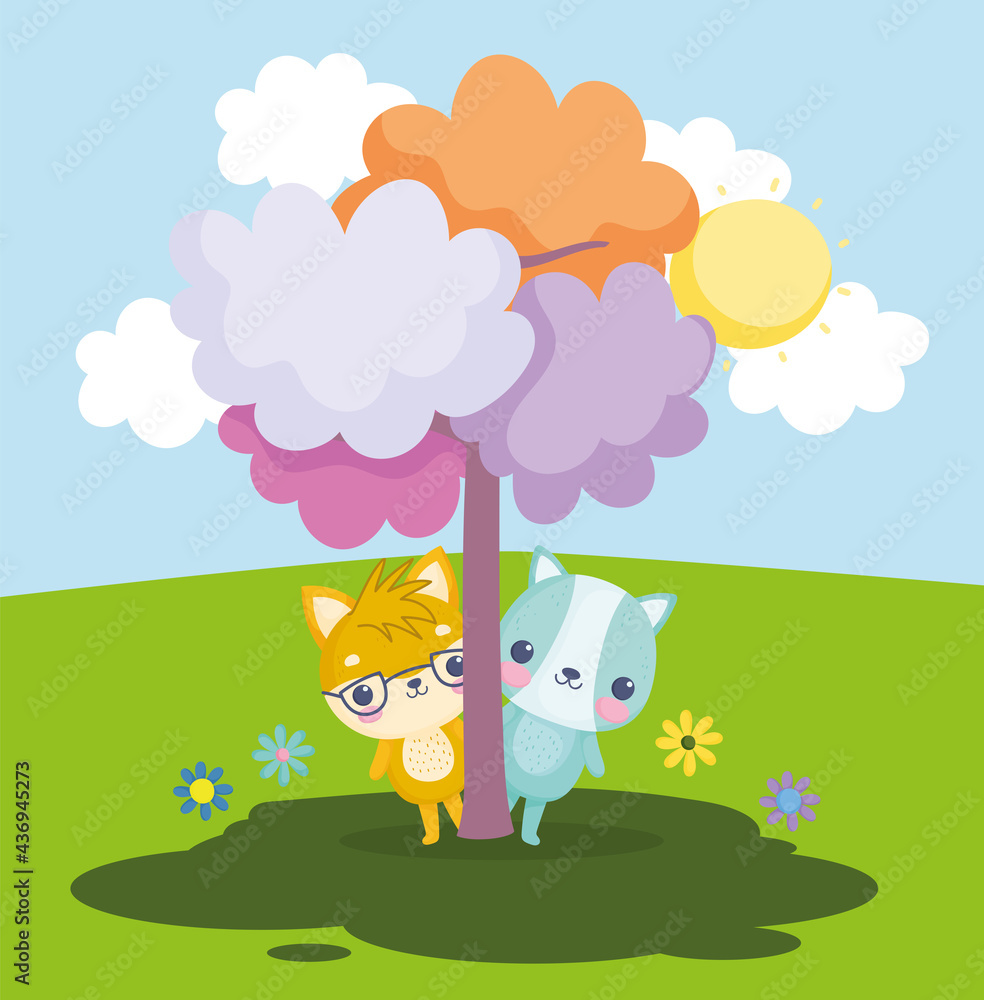 little animals with tree little animals with tree