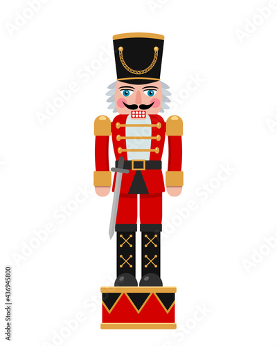 Photos Christmas Nutcracker in a red suit with a sword. flat vector