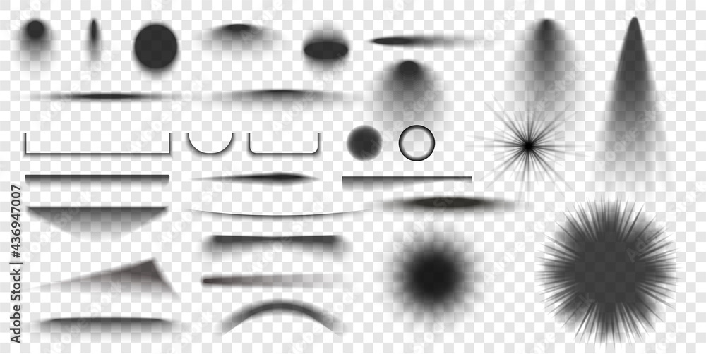 Fototapeta Set of realistic round shadow and shadow effect. Dark oval ...