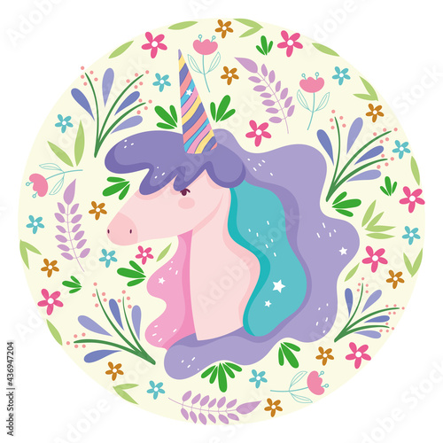 unicorn in wreath of flowers