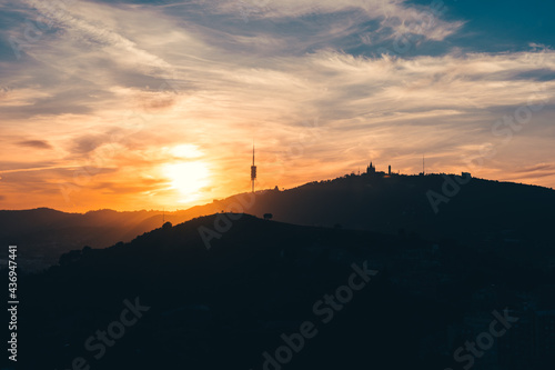 barcelona city with sunset