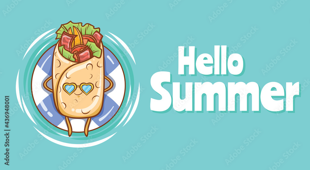 cute kebabs floating relax with a summer greeting banner cute kebabs floating relax with a summer greeting banner
