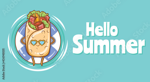 cute kebabs floating relax with a summer greeting banner