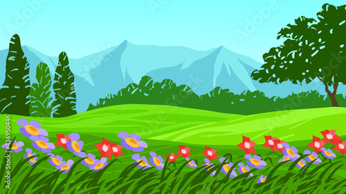 landscape with grass and flowers