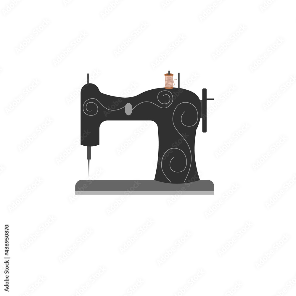 Sewing machine. Card template for use in the garment industry, tailors and clothing boutiques. Vector illustration. For logos and business cards, icons, tailor shops, tailor labels and magazine covers