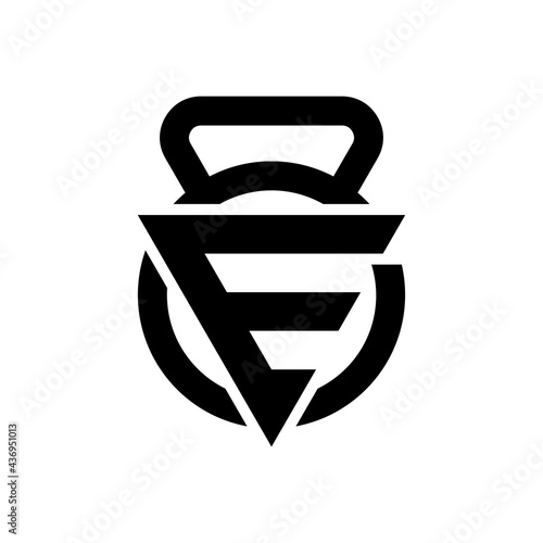 Fitness gym kettlebell logo wrapped with triangle initials E