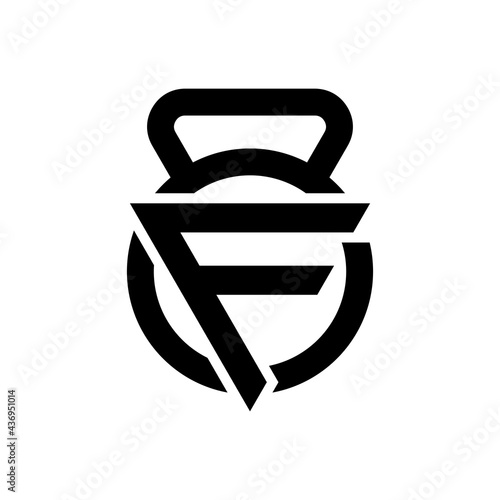 Fitness gym kettlebell logo wrapped with triangle initials F