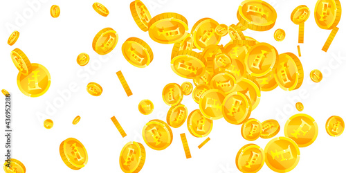 Swiss franc coins falling. Flawless scattered CHF coins. Switzerland money. Worthy jackpot, wealth or success concept. Vector illustration.