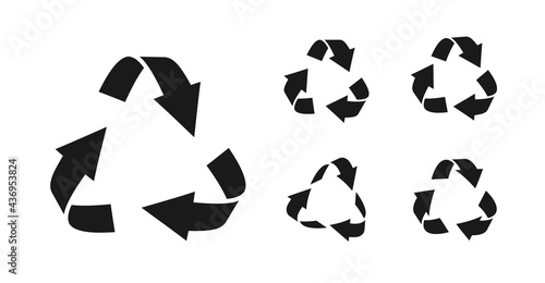 Set of black silhouette triangular recycling symbols. Icons environmentally friendly world. Sign of ecologically pure funds. Logo using recycled resources. Ecology concept Isolated vector illustration