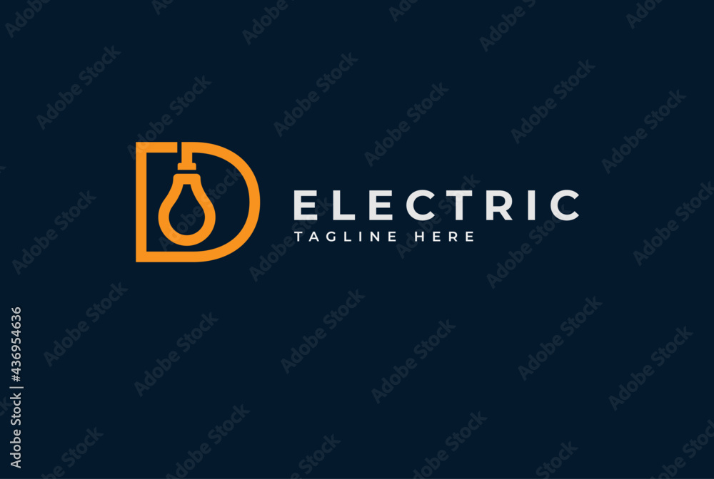 Electric Logo, abstract letter D with light bulb inside, electric design logo template, vector illustration Electric Logo, abstract letter D with light bulb inside, electric design logo template, vector illustration