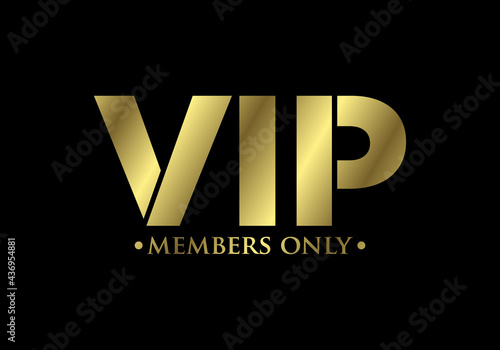 VIP members-only elegant emblem design template. Golden vector illustration on black background