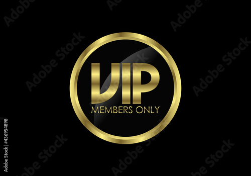 VIP members-only elegant emblem design template. 
Golden vector illustration on black background
