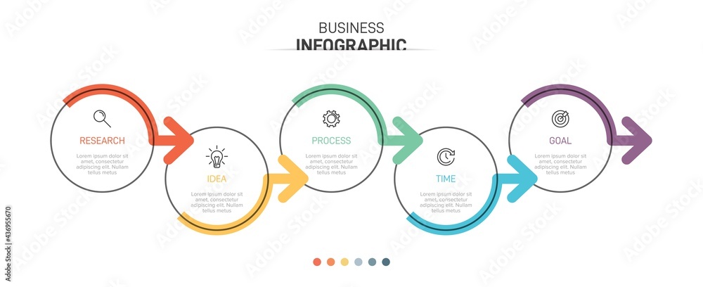 Fototapeta premium Infographic design with icons and 5 options or steps. Thin line vector. Infographics business concept. Can be used for info graphics, flow charts, presentations, web sites, banners, printed materials.