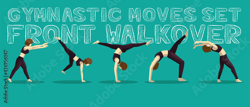 Gymnastic Moves Set Front Walkover Manga Cartoon Vector Illustration