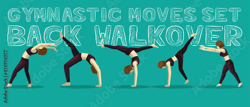 Gymnastic Moves Set Back Walkover Manga Cartoon Vector Illustration