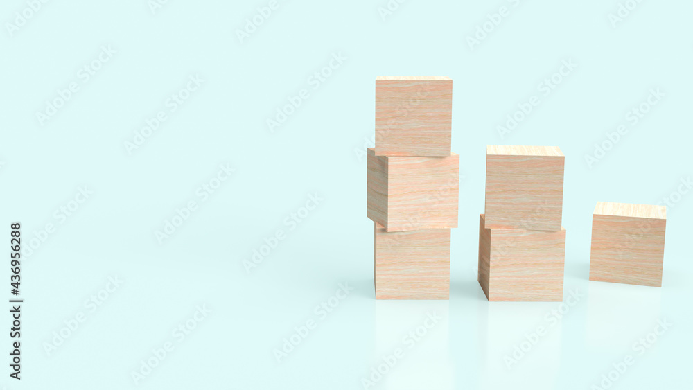 wood cube on blue background for abstract or business concept 3d rendering
