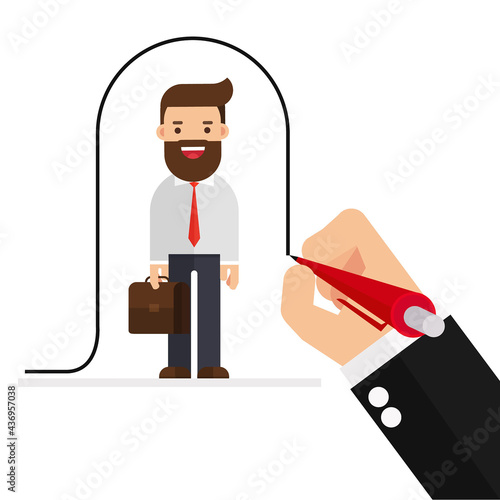 Businessman draws a line covering the client