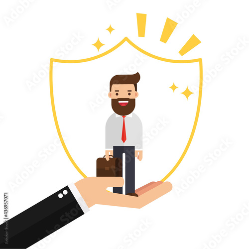 Businessman in a hand holds client