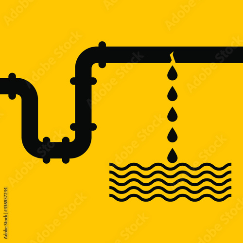 Water pipe rupture, black on yellow background, vector illustration