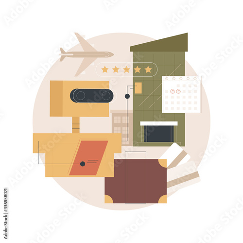 Smart hospitality industry abstract concept vector illustration. Communications and IT solutions, staff efficiency, hotel concierge robot, artificial intelligence in tourism abstract metaphor.