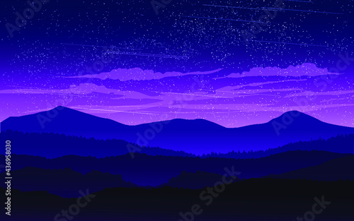 mountains and clouds at night