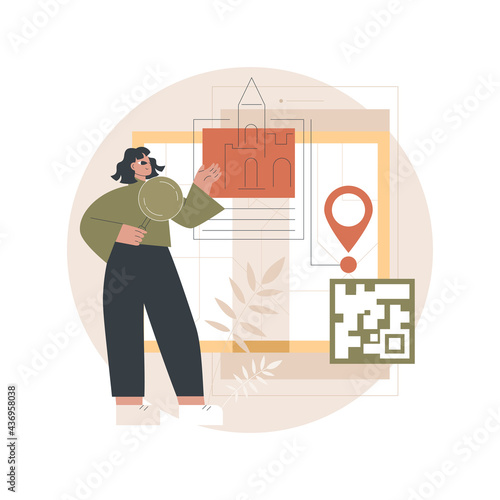 Smart destinations project abstract concept vector illustration. City tags, digital travel, tourist experience, smartphone interactions, smart spot, multimedia content, IoT abstract metaphor.