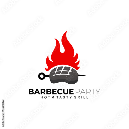 Barbecue logo design template, BBQ and grill, steak house emblem premium vector illustration