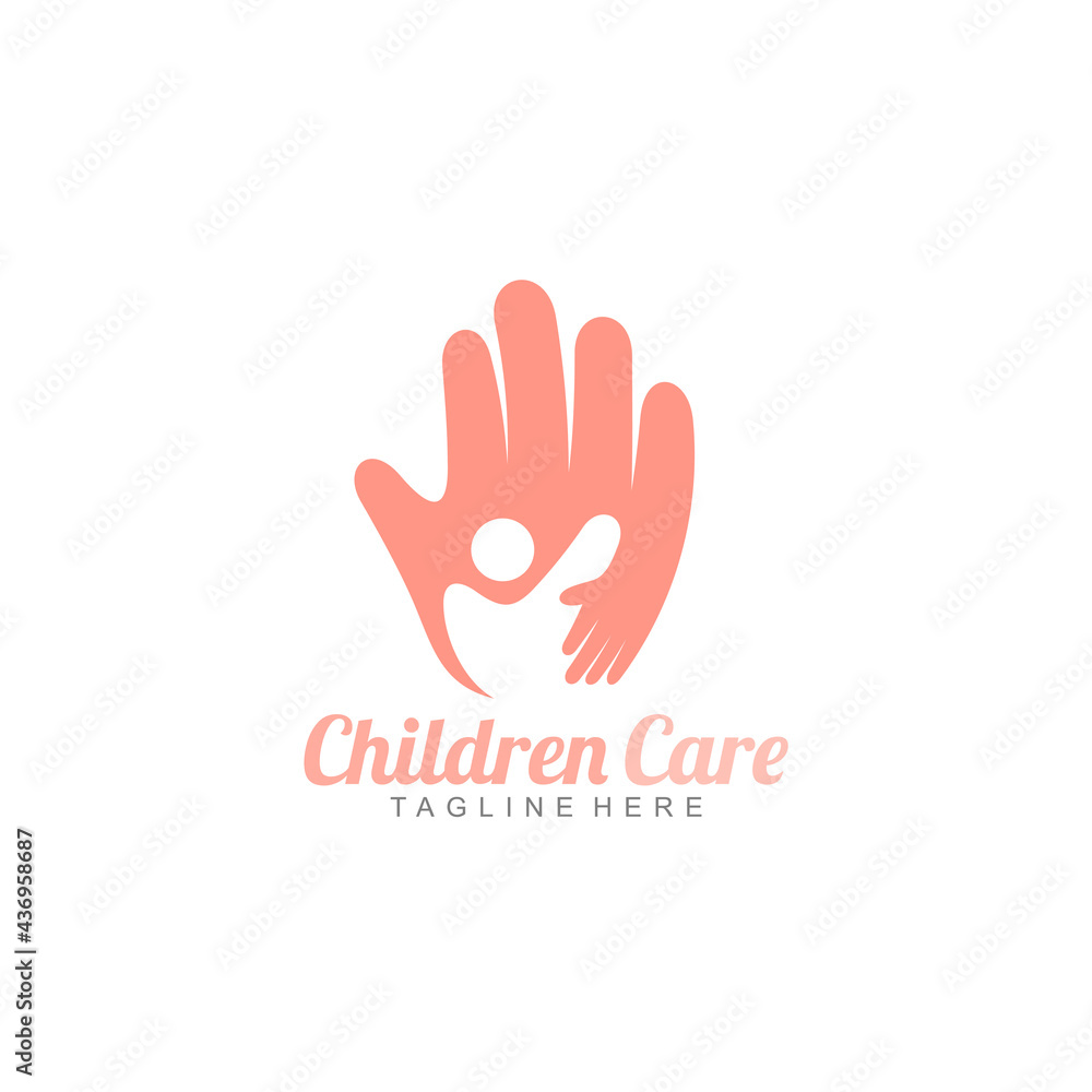 Children care logo with simple design template, hand and kids Children care logo with simple design template, hand and kids