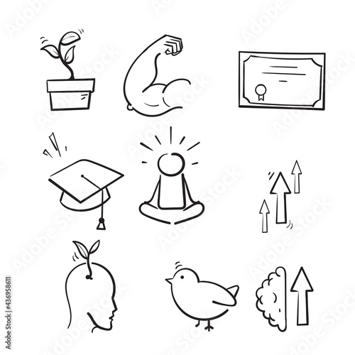 hand drawn doodle Set of Personal Growth Related Vector illustration isolated