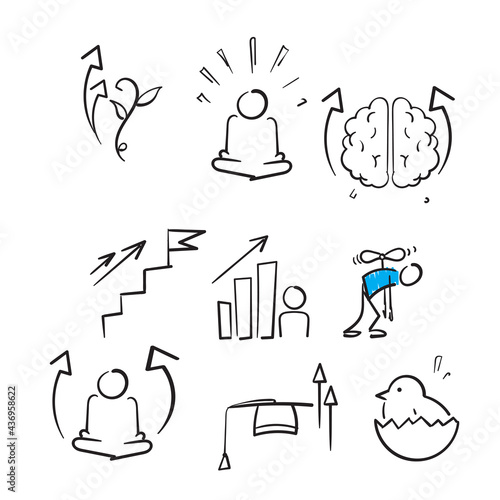 hand drawn doodle Set of Personal Growth Related Vector illustration isolated