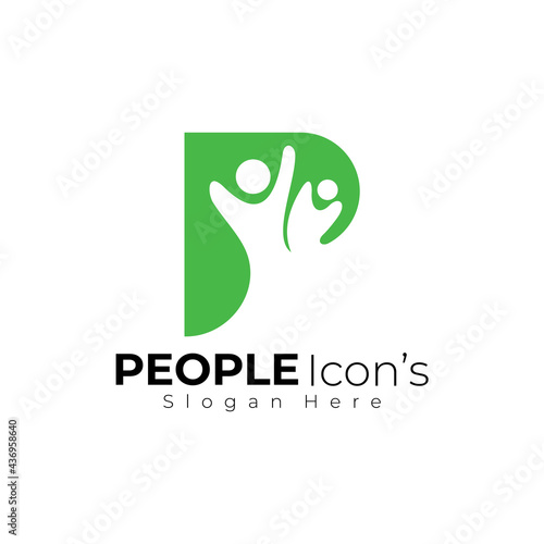 P logo and family design template, flat style