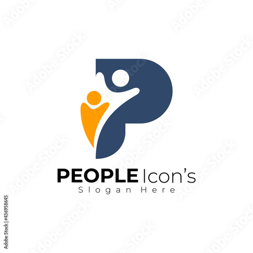Kids logo, Letter P logo with human design vector
