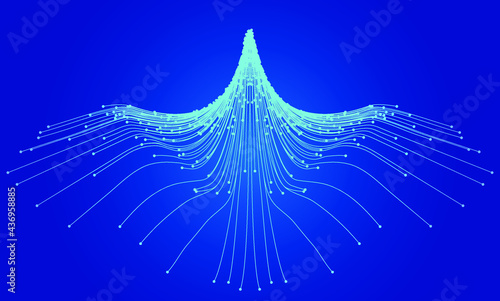 The blue dots converge like an eagle spreading its wings