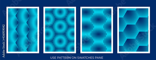 Collection of swatches memphis patterns, Vector halftone gradient pattern made of dots with randomized circles. Vector.