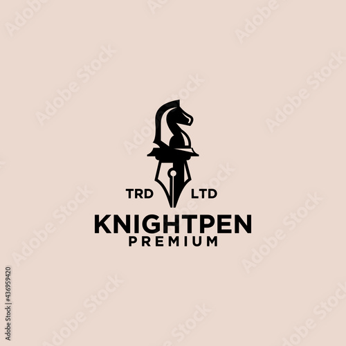 knight chess pen vintage logo icon illustration Premium Vector