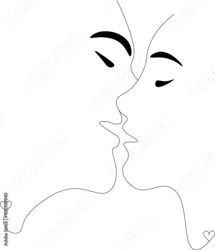 Beso contorneado con líneas negras. fondo transparente