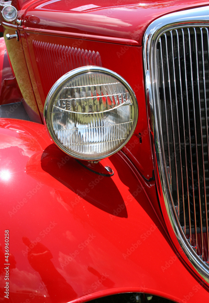 Antique Vintage Hot Rod Car Close-up Red