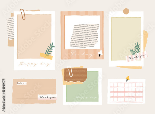 Cute memo template. A collection of striped notes, blank notebooks, and torn notes used in a diary or office. photo