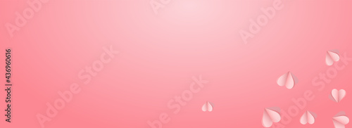 Red Hearts Vector Pink Panoramic Backgound.