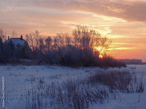 View of the winter bank of the Irtysh River in the Omsk region