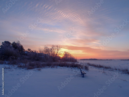 View of the winter bank of the Irtysh River in the Omsk region