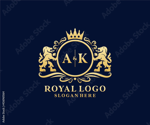 Initial AK Letter Lion Royal Luxury Logo template in vector art for Restaurant, Royalty, Boutique, Cafe, Hotel, Heraldic, Jewelry, Fashion and other vector illustration. photo