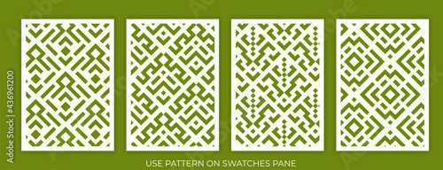 Seamless linear pattern with lines and scrolls. Monochrome abstract mosaic linear pattern. Decorative lattice. Vector rapport for swatches.