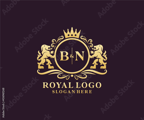 Initial BN Letter Lion Royal Luxury Logo template in vector art for Restaurant, Royalty, Boutique, Cafe, Hotel, Heraldic, Jewelry, Fashion and other vector illustration. photo