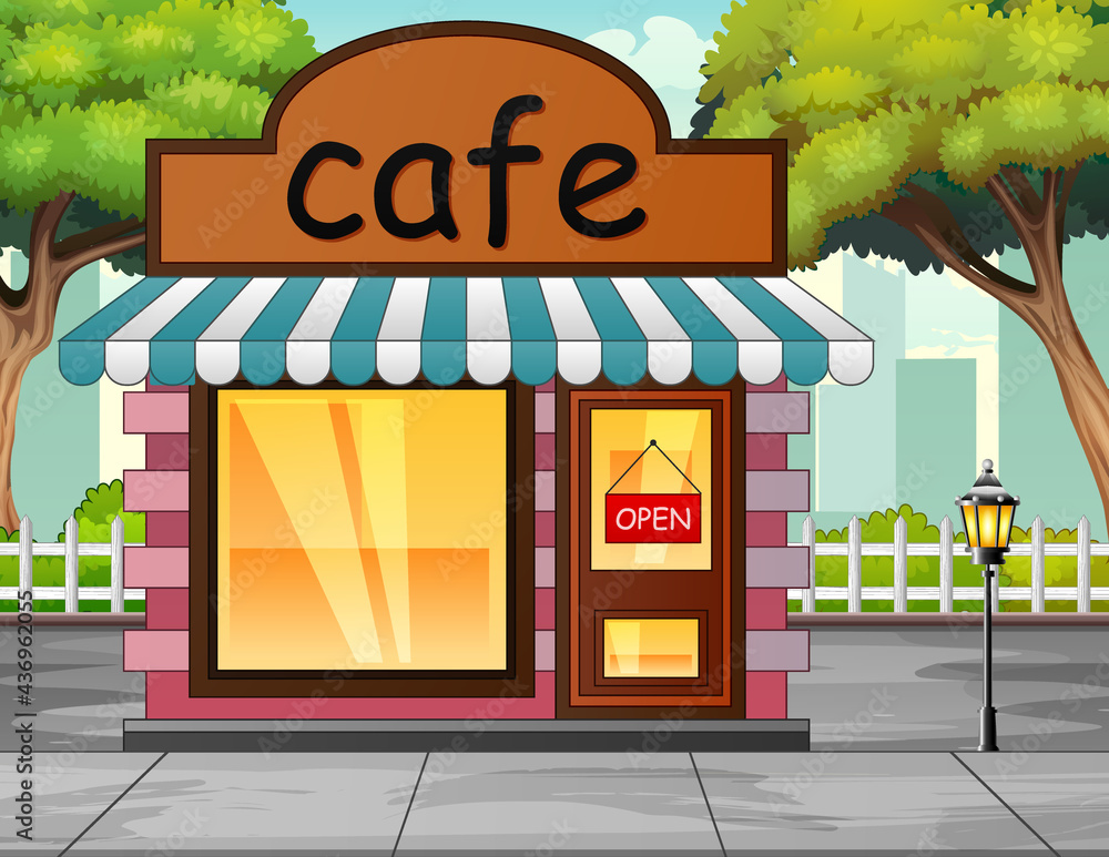 Front view of a cafe building illustration Front view of a cafe building illustration